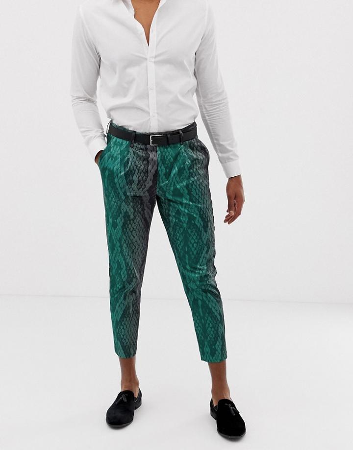 Asos Design Skinny Pants In Snake Print - Black