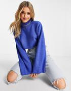 Monki High Neck Cropped Sweater In Bright Blue-blues