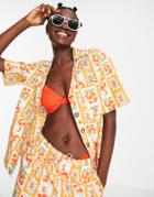 Damson Madder Flower Print Boxy Shirt In Orange - Part Of A Set