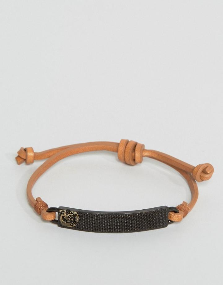Diesel A-sunrise Up Id Leather Bracelet In Tan - Tan