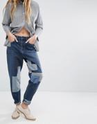 Waven Aki Boyfriend Jeans With Patches - Blue