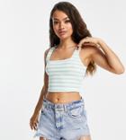 Asos Design Petite Tank In Mint Green Stripes With Lace Trim