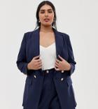 Lovedrobe Double Breast Blazer Two-piece With Button Detail In Navy - White