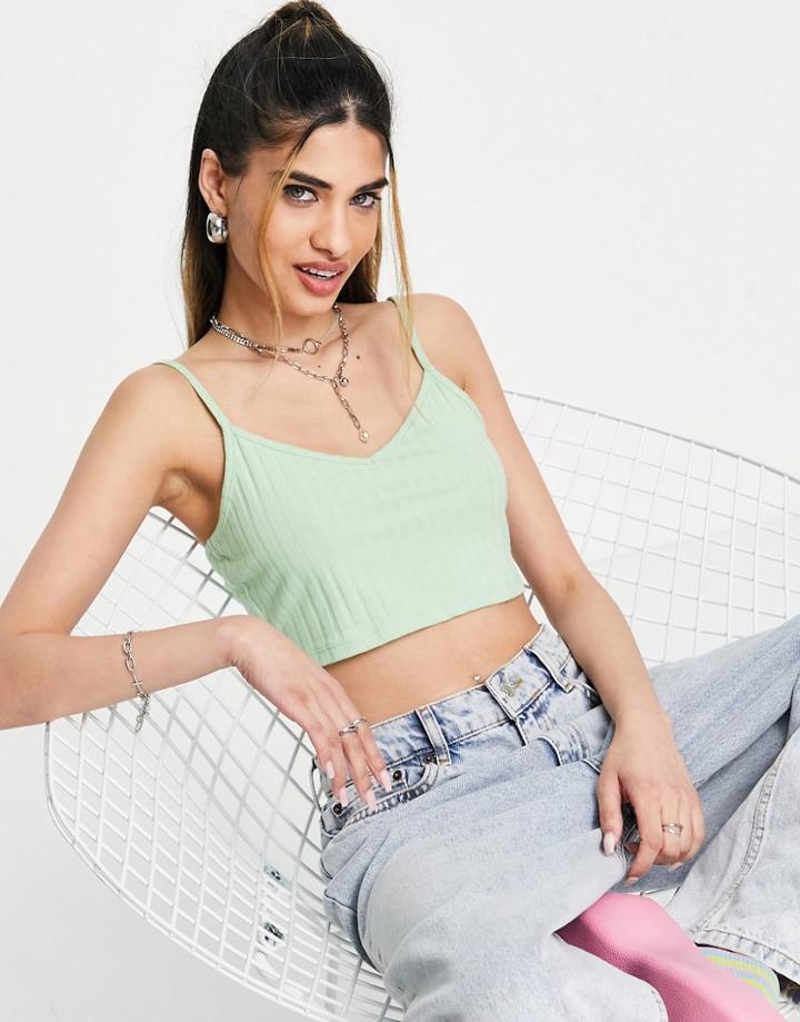 Asos Design Crop Ribbed Cami In Sage-green
