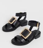 Asos Design Wide Fit Forever Premium Leather Flat Sandals-black