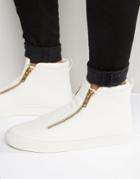 Asos Zip Sneakers In White Pyramid With Chunky Sole - White
