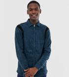 Asos Design Tall Regular Fit Zip Through Towelling Shirt In Navy