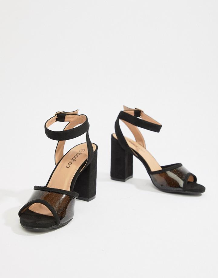 Boohoo Mid Block Heel Sandals With Clear Panel And Ankle Strap In Black - Black