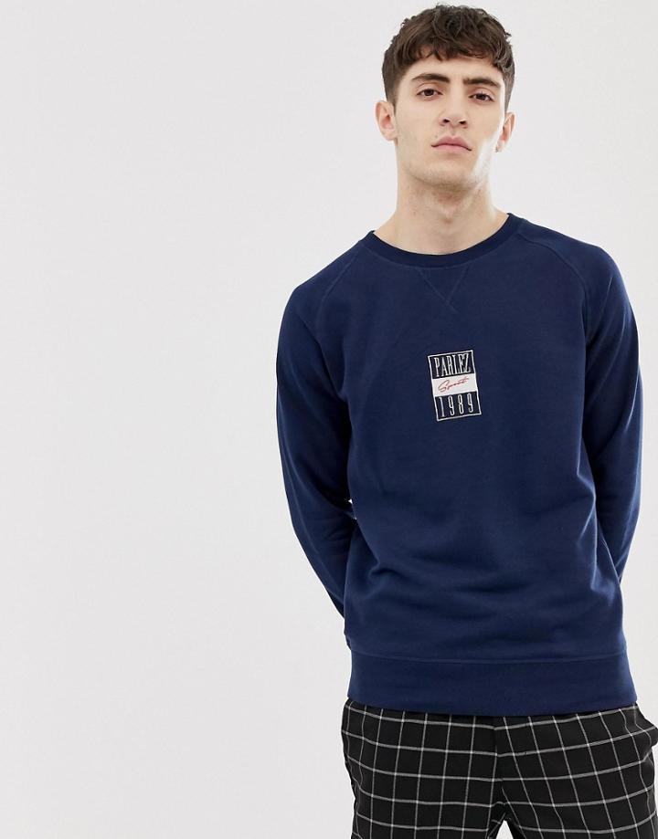 Parlez Edgar Sweatshirt With Embroidered Sport Script Logo In Navy - Navy