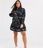 Asos Design Curve Mini Shirt Dress With Contrast Stitching In Horse Print - Multi