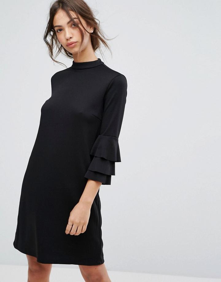 Vila Ruffle Sleeve Shift Dress - Black