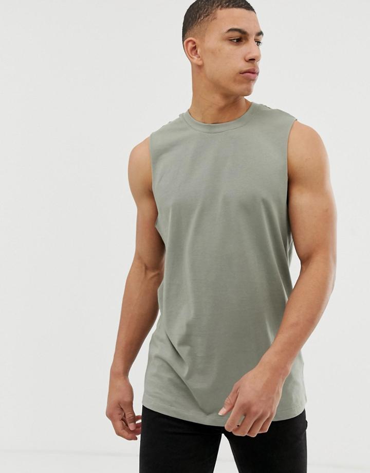 New Look Sleeveless Tank In Khaki - Green