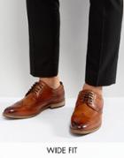 Asos Wide Fit Brogue Shoes In Tan Polished Leather - Tan
