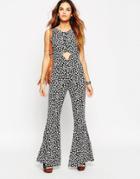Asos Jumpsuit With Flares And Cut Out In Ditsy Floral Print - Mono