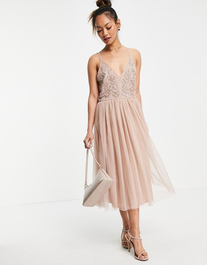 Maya Embellished Top Midi Dress In Blush-pink