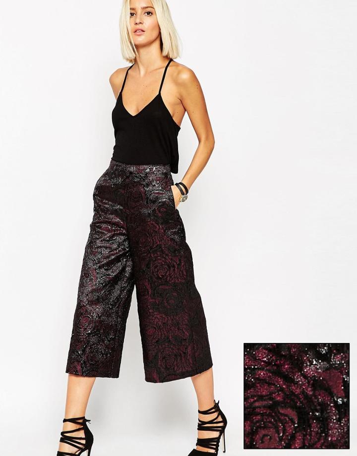Asos Premium Culotte In Floral Jacquard - Gothic Floral