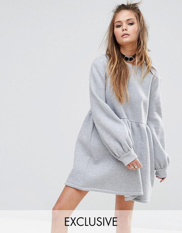 Rokoko Oversized Smock Sweat Dress - Gray