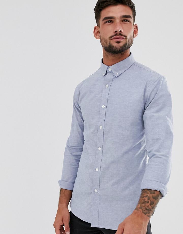 New Look Muscle Fit Oxford Shirt In Light Blue