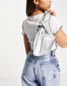 Topshop Premium Leather One Strap Grab Bag In Silver-brown