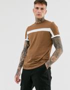 Asos Design T-shirt With Color Block Panels In Brown