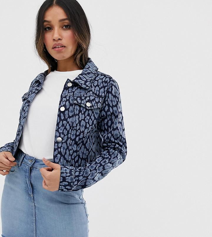 Brave Soul Petite Floral Denim Jacket-blue