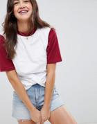Asos Design Contrast Sleeve Top With Twist Front - White