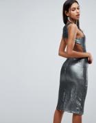 Glamorous Sequin Midi Dress-silver