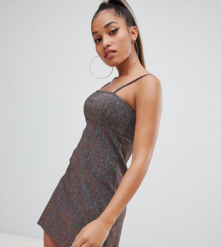 Asos Design Petite Mini Seam Cami Dress In Rainbow Glitter-multi