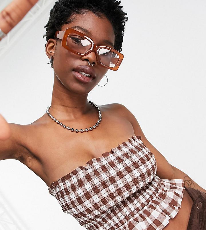 Collusion Gingham Bandeau Top In Brown