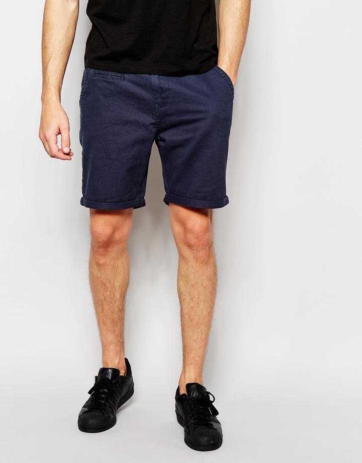 Brave Soul Plain Chino Shorts - Navy