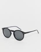 Asos Design Round Sunglasses In Black Plastic With Smoke Lens