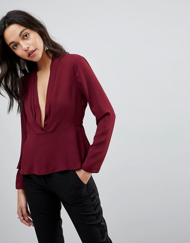 Asos Waisted Plunge Top - Red