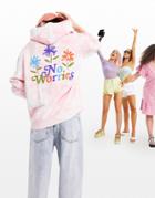 Asos Design Oversized Hoodie In Pink Tie Dye With No Worries Back Print