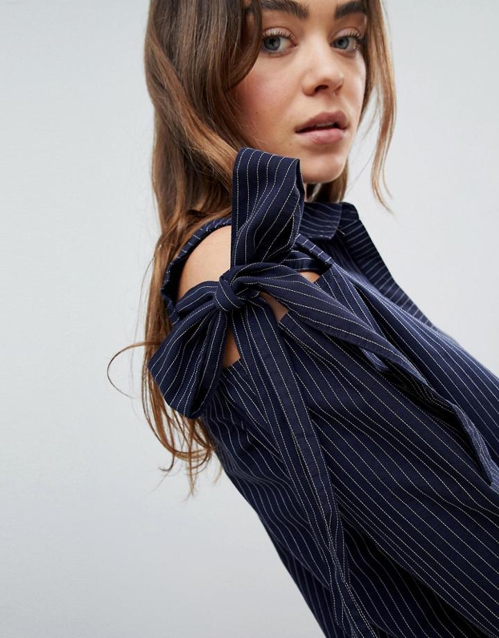 Jdy Taylor Cold Shoulder Shirt With Tie Detail - Navy