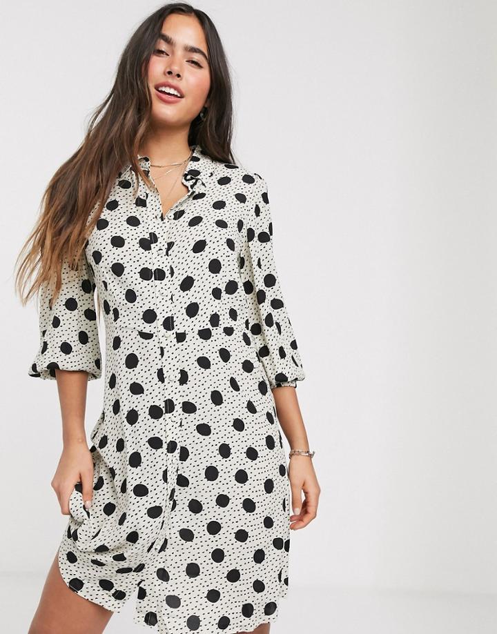 Mango Button Front Shirt Dress In Dot Print-multi