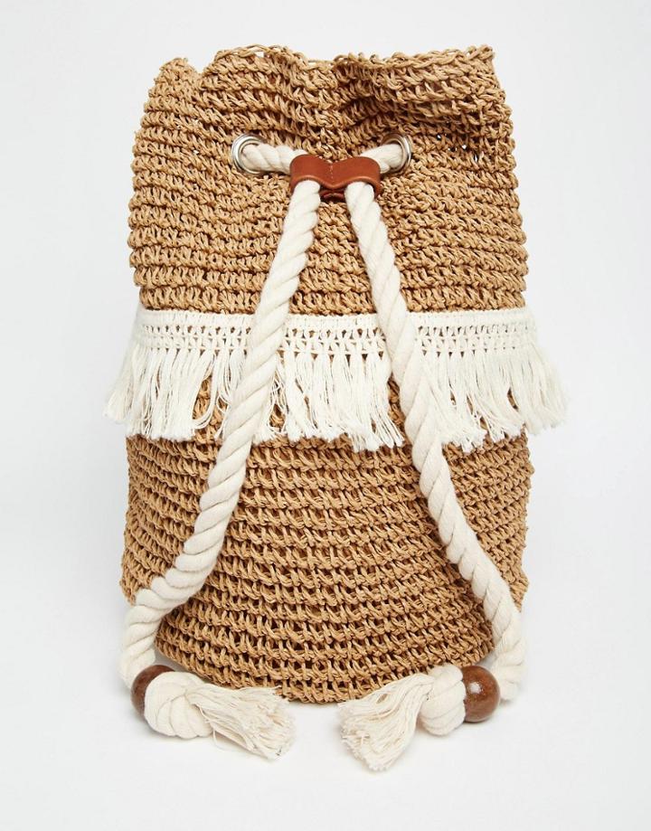 Asos Straw Duffle Beach Backpack - Multi