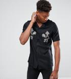 Asos Tall Regular Fit Viscose Shirt With Revere Collar - Black