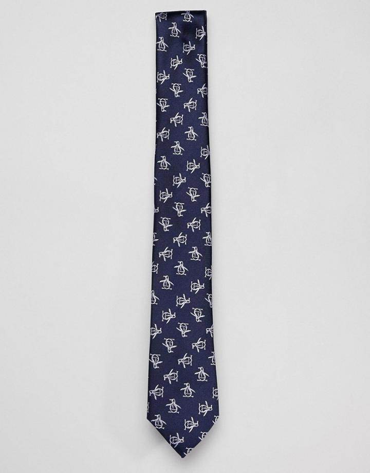 Original Penguin Logo Silk Printed Tie - Navy