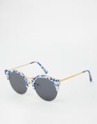 Asos Half Round Sunglasses With Metal Sandwich And Nose Bridge - Blue