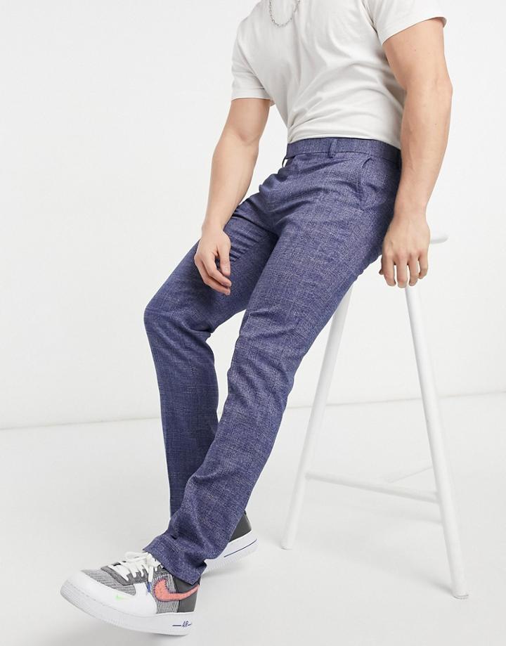 Original Penguin Checked Slim Fit Suit Pants In Blue And Black-blues