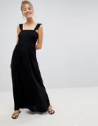 Asos Ruffle Strap Shirred Maxi Sundress - Black
