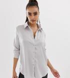 Missguided Satin Oversized Shirt In Silver - Silver