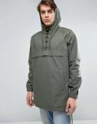 Asos Over Head Windbreaker With Lace Up Detail In Khaki - Green