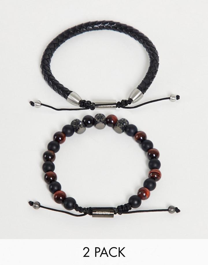 Ben Sherman Two Tone Beaded Bracelet Set-black