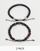 Ben Sherman Two Tone Beaded Bracelet Set-black