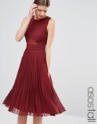 Asos Tall Sheer And Solid Pleated Midi Dress - Red