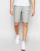 Asos Super Skinny Denim Shorts In Light Gray With Spray Coating - Light Gray