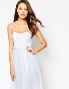 True Decadence Tall Cami Strap Midi Prom Dress With Tulle Skirt - Blue