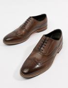 Asos Design Brogue Shoes In Brown Leather With Natural Sole And Color Details - Brown