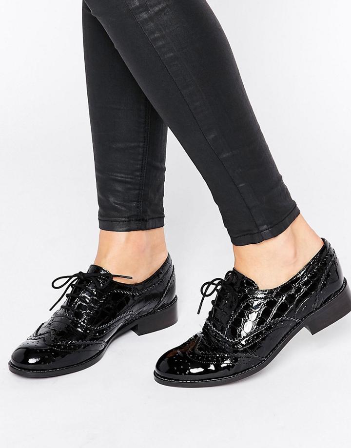 Office Frontier Croc Print Patent Brogues - Black